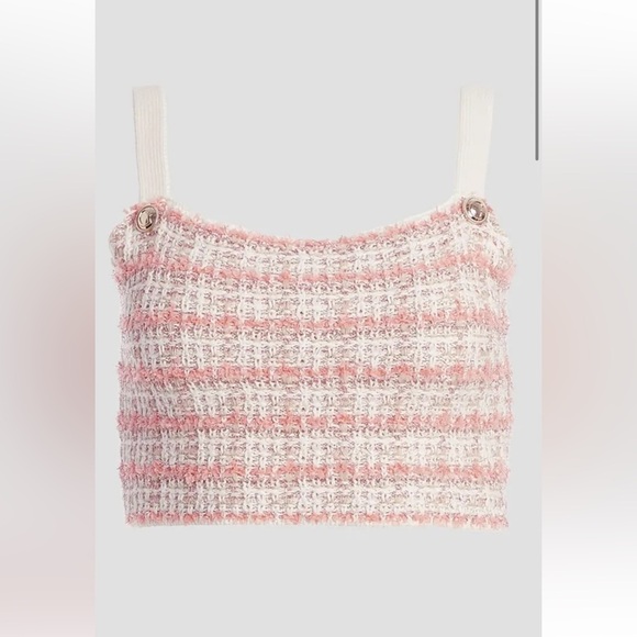 NWT GUESS Pink White Amy Tweed Cropped Tank Top Medium & Mini Skirt Small Set! - Picture 3 of 16